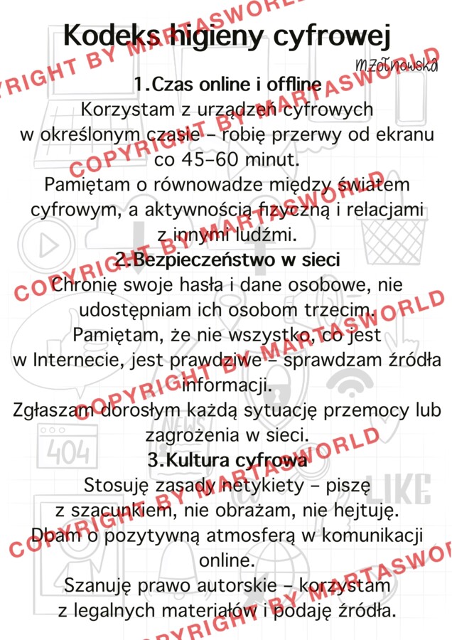 🎯 NOWOŚĆ! Kodeks Higieny Cyfrowej – autorski materiał edukacyjny do pracy z uczniami i rodzicami! 🎯