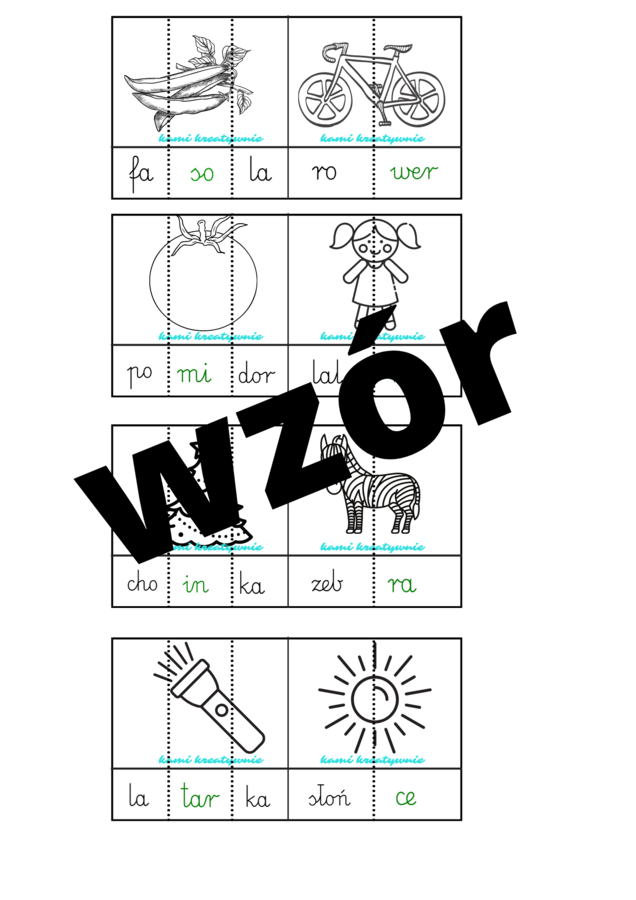Sylaby - kartoniki kolorowe i czarno- białe