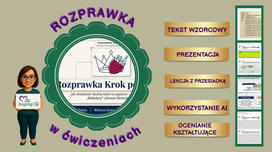 Rozprawka – ćwiczenia krok po kroku | prezentacja + odpowiedzi | egzamin ósmoklasisty język polski