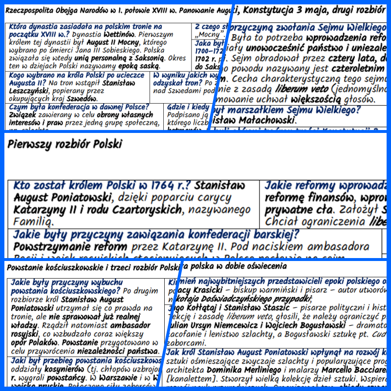 Polska w XVIII w.: Wettinowie, rozbiory, oświecenie. NOTATKI