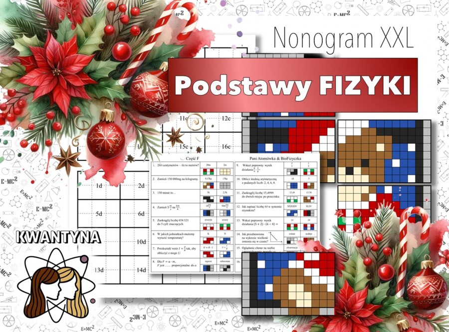 Kolorowanka XXL: Fizyka. Klasa 6,7,8. Wprowadzenie do fizyki. Pomysł na ciekawą lekcję! Karta pracy. Zastępstwo. Christmas.