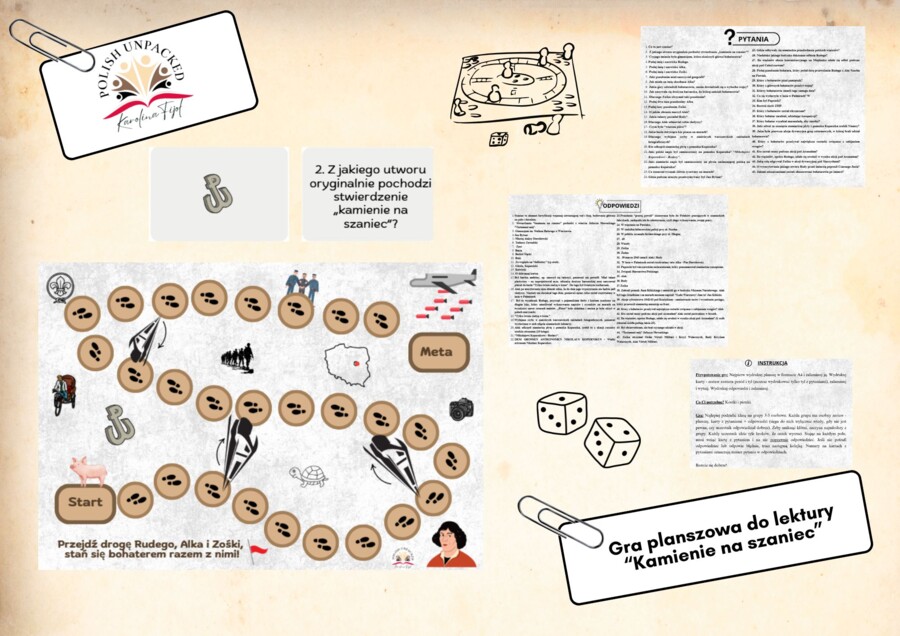 Gra planszowa "Kamienie na szaniec" Aleksandra Kamińskiego, grywalizacja, lektura, egzamin ósmoklasisty