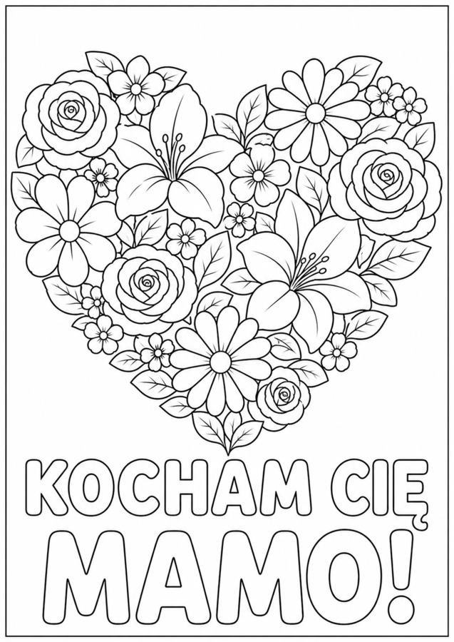 DZIEŃ MATKI - darmowa kolorowanka A4 - KOCHAM CIĘ MAMO! - dekoracja - karta pracy