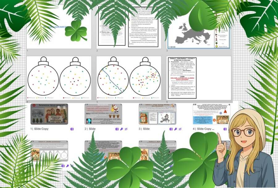 Prezentacja multimedialna, scenariusz lekcji krok po kroku plus zadania do stacji zadaniowych lub pracy w grupach o tematyce Świąt Bożego Narodzenia w genial.ly do edycji. Geografia 5.