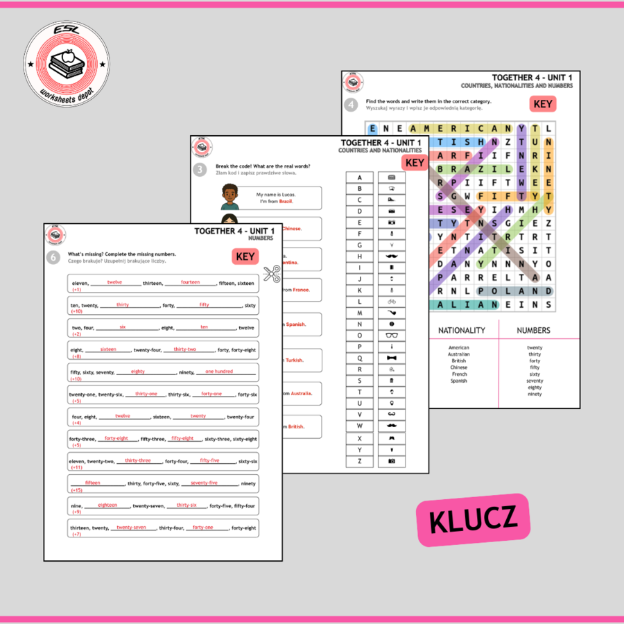 Together 4 Unit 1 - zestaw: Vocabulary Activities + Grammar Activites + Revision Board Game