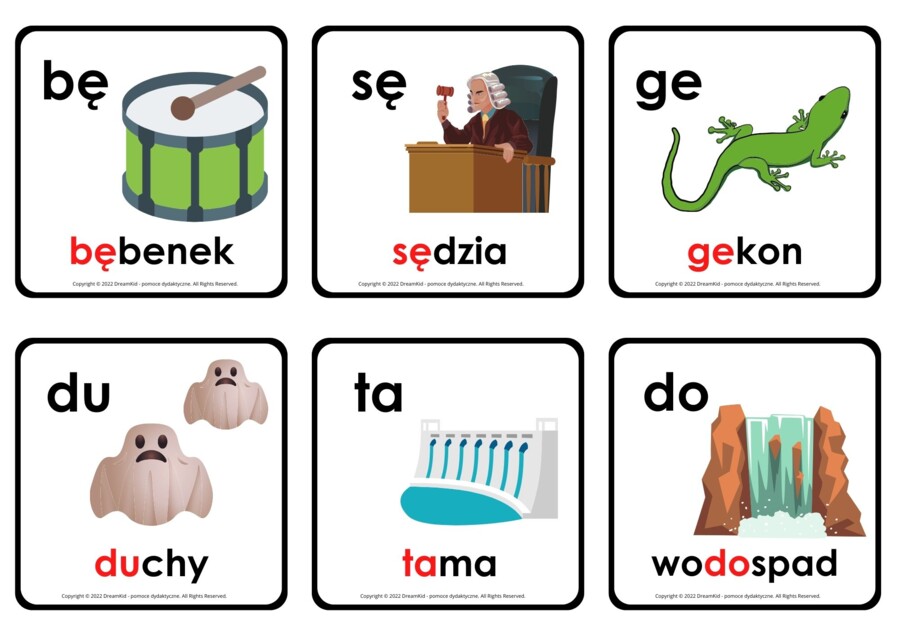 ZESTAW KART OBRAZKOWYCH - pisane - SYLABY OTWARTE - 132 KARTY!