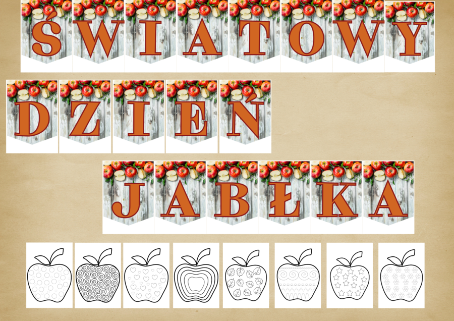 Światowy Dzień Jabłka girlanda + kolorowanki