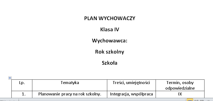 Plan wychowawczy - klasa IV