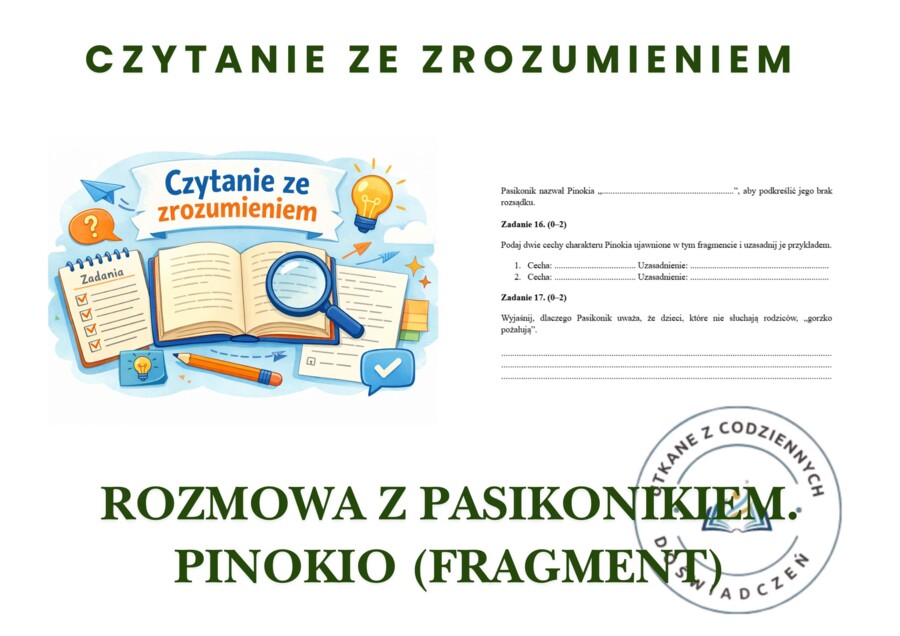 Rozmowa z Pasikonikiem. Pinokio (fragment)- czytanie ze zrozumieniem