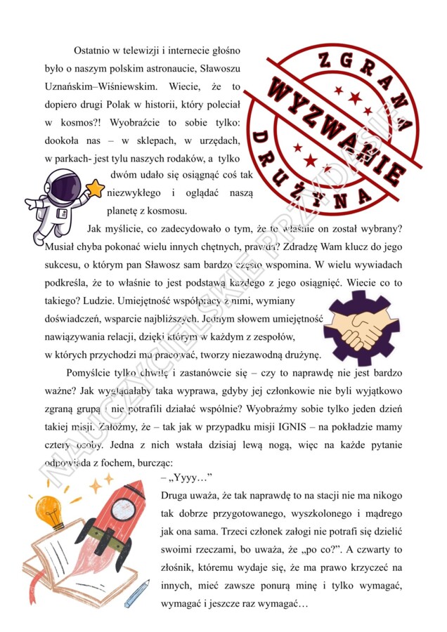 Misja: ZGRANA DRUŻYNA- program budowania relacji w 24 krokach ( dla przedszkola i klas 1-3)