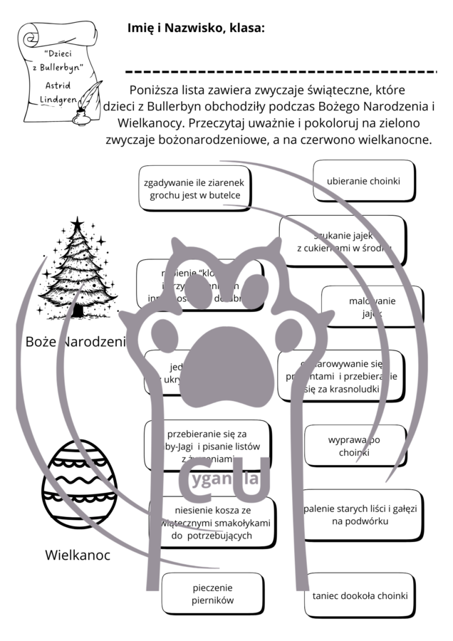 Karty pracy z odpowiedziami do lektury Astrid Lindgren "Dzieci z Bullerbyn"