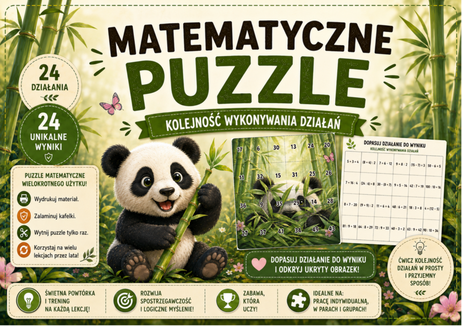 🐼 Matematyczne puzzle – kolejność wykonywania działań