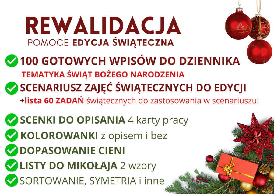 Rewalidacja - Gotowe wpisy do dziennika ŚWIĘTA scenariusz zadania karty pracy kolorowanki kodowanie sortowanie
