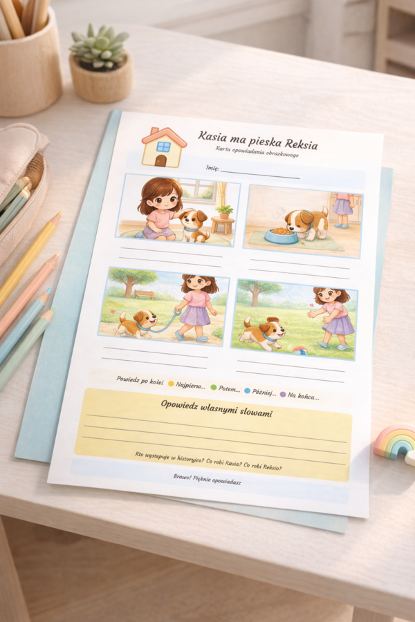 Kasia ma pieska Reksia – karta opowiadania obrazkowego