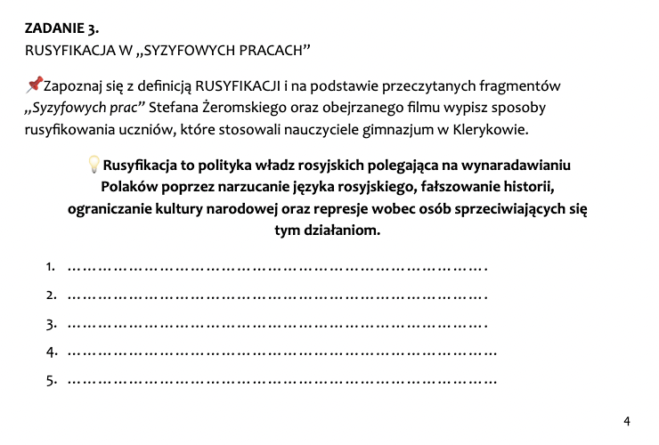 SYZYFOWE PRACE STEFANA ŻEROMSKIEGO -  bohaterowie wobec rusyfikacja (NA PODSTAWIE FRAGMENTÓW POWIEŚCI I FILMU)