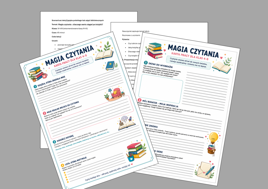 ❤️MAGIA CZYTANIA – scenariusz lekcji, prezentacja i karty pracy | Klasy 4–8 – powrót do szkoły