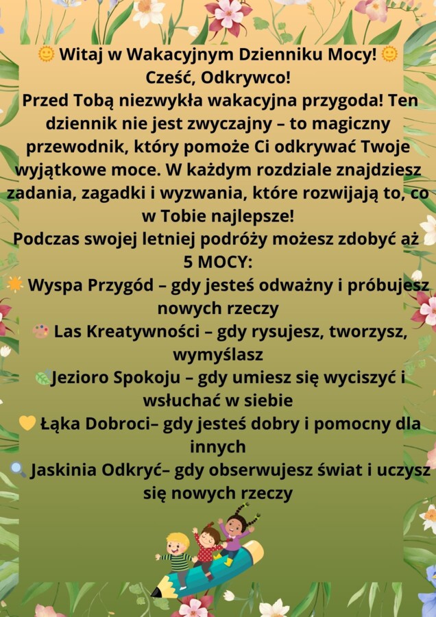 WAKACYJNY DZIENNIK MOCY,ZADANIA 0-3