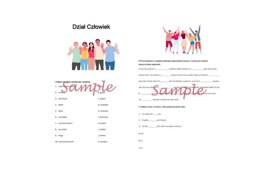 Trening maturalny z języka niemieckiego -poziom podstawowy i rozszerzony. Dział człowiek. Podwójny pakiet