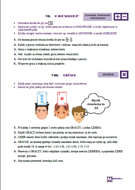 Karty liczby całkowite + 8 gier z liczbami całkowitymi