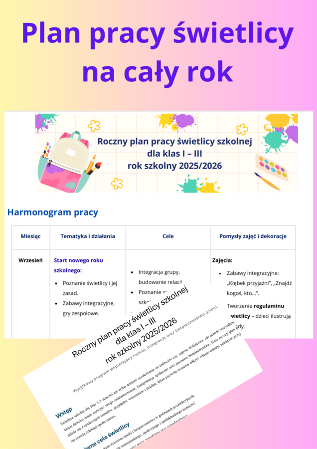 Plan pracy świetlicy dla klas 1-3