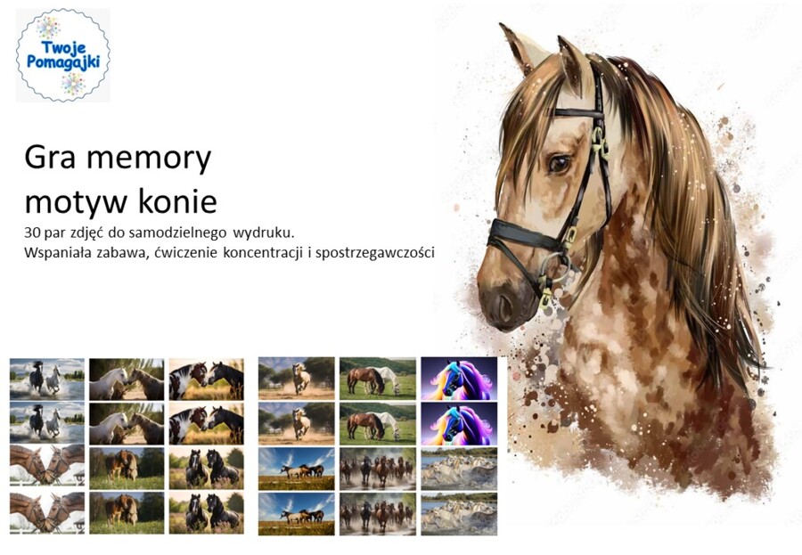 Gra memory - do 30 par pięknych zdjęć koni🐴🐴