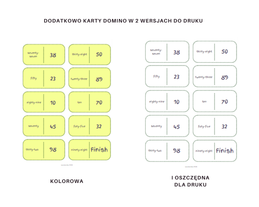 Numbers 1-100 Worksheet - liczby 1-100 po angielsku, karty pracy, ćwiczenia. Dodatkowo gra domino