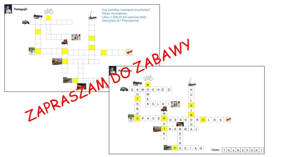 ???Krzyżówka obrazkowa - środki transportu do szkoły/ przedszkola
