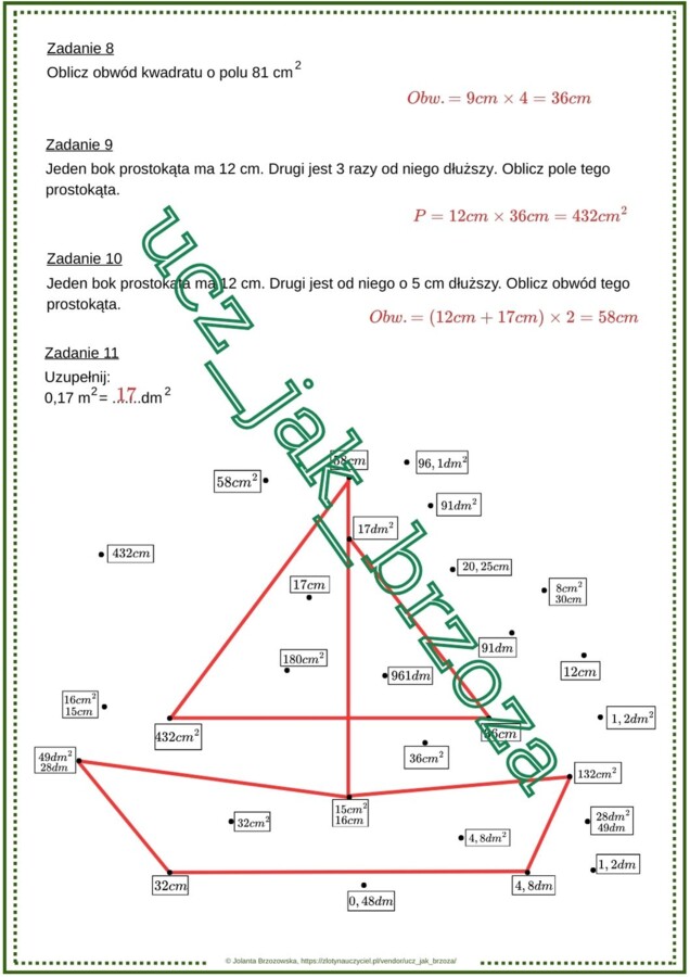 Pole i obwód prostokąta - karta pracy