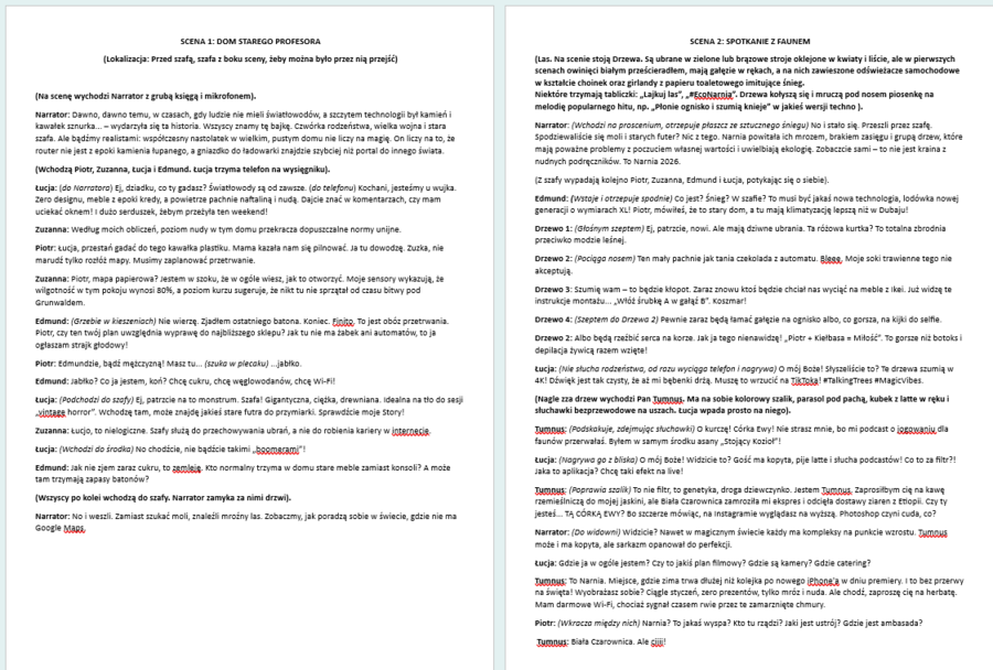 Opowieści z Narni. Scenariusz przedstawienia na wesoło + pożegnanie nauczycieli przez klasę 8, również w stylu Narnii.