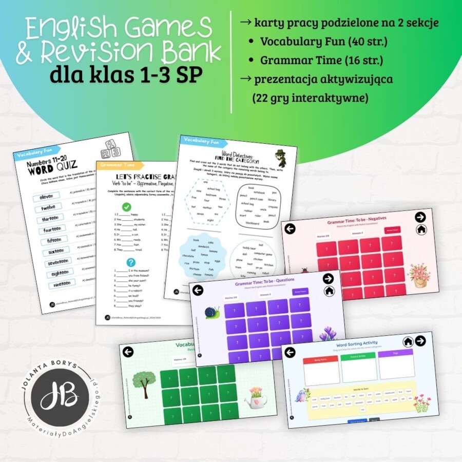 English Games & Revision Bank - baza materiałów do powtórek dla klas 1-3