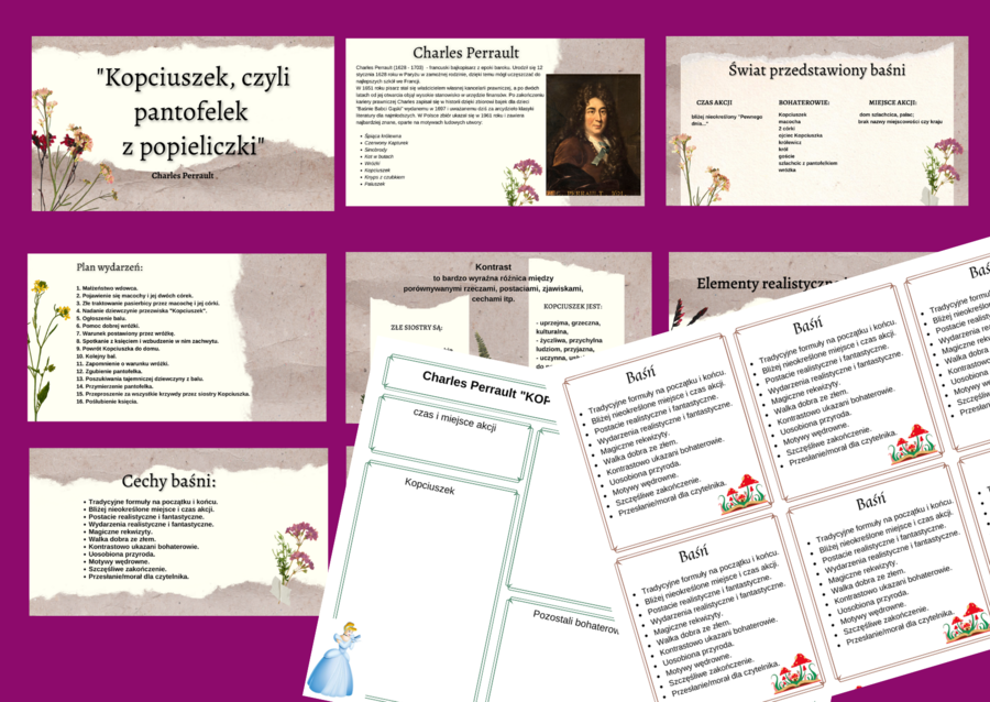 "KOPCIUSZEK, czyli pantofelek z popieliczki" - prezentacja + karta pracy + wklejka - BAŚŃ