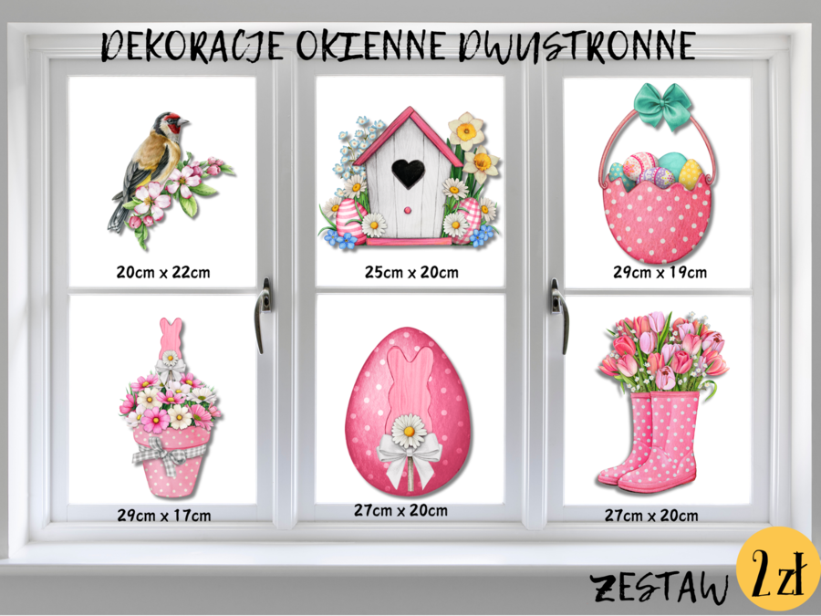 DEKORACJE dwustronne – WIOSNA, WIELKANOC zestaw różowy