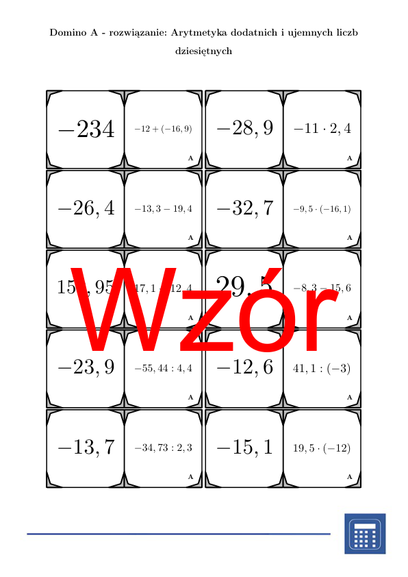 Domino - Arytmetyka dodatnich i ujemnych liczb dziesiętnych | matematyka