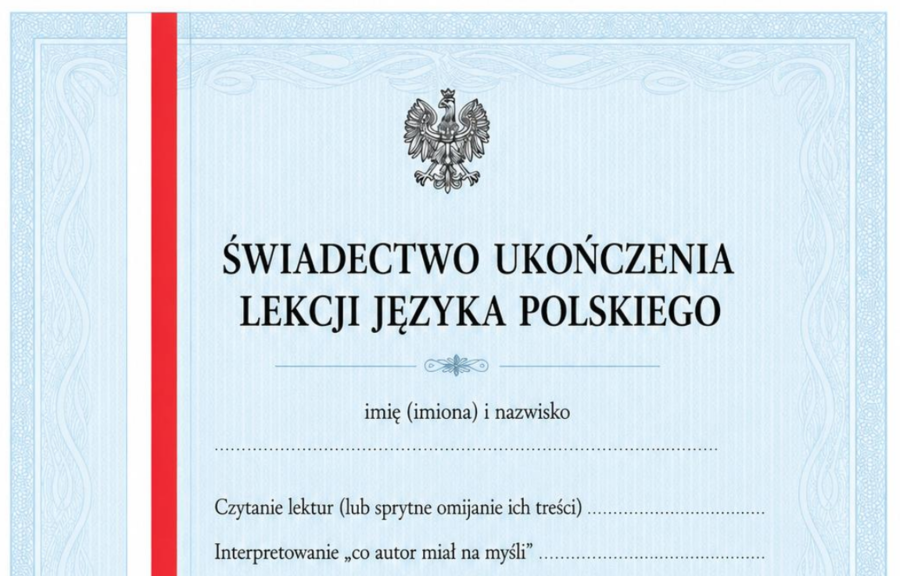 Świadectwo ukończenia lekcji j.polskiego