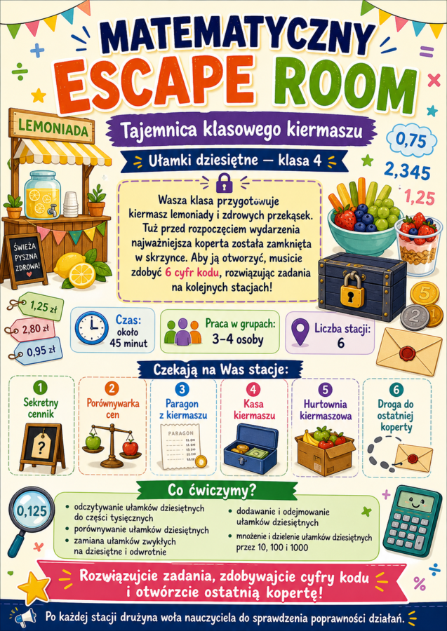 Escape room - Ułamki dziesiętne klasa 4