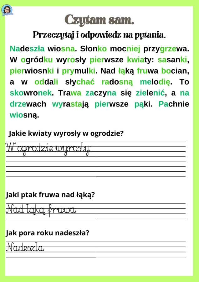 Wiosna- karty pracy klasa 1 (dodatkowe)