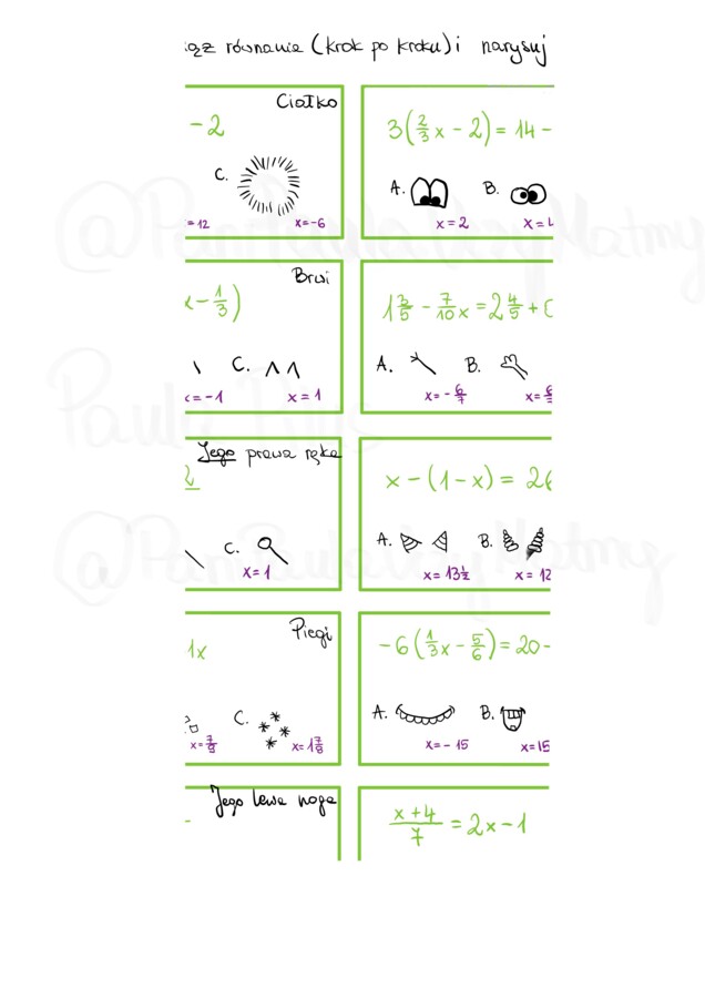 Halloween Matematyczne Stworki: Rozwiąż Równania i Stwórz Postać! – Karta Pracy z Łamigłówkami dla Klasy 7-8 oraz 1-2 liceum