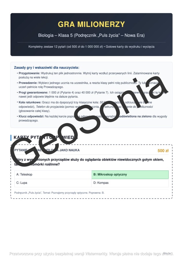 Milionerzy biologia klasa 5