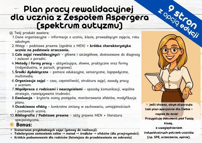 Plan pracy rewalidacyjnej dla ucznia z Zespołem Aspergera (spektrum autyzmu)
