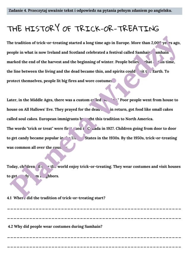 🎃👻KARTA PRACY – HALLOWEEN – SŁOWNICTWO 🎃👻- KLASY 4-8 SZKOŁY PODSTAWOWEJ- WYKREŚLANKA, BUDOWANIE ZDAŃ, POZNAJ TRADYCJE HALLOWEEN, OPISZ SWOJE HALLOWEEN, CZYTANIE TEKSTU, SPEAKING + ODPOWIEDZI