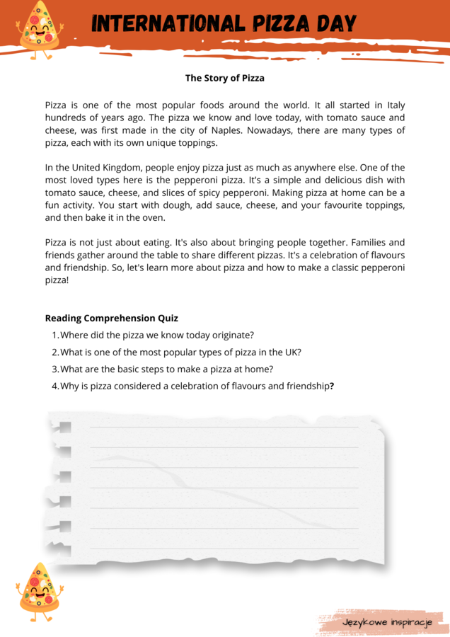 International Pizza Day A2 Karty Pracy Gotowa Lekcja