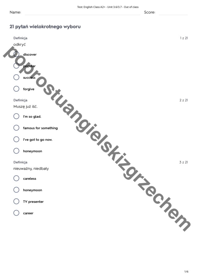 English Class A2+ – Unit 3 – testy