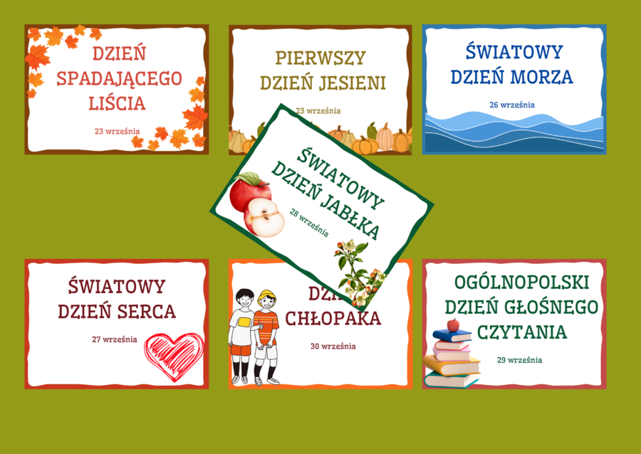 ŚWIĘTA TYPOWE I NIETYPOWE - wrzesień - napisy - gazetka - dekoracja - BIBLIOTEKA - 14 stron