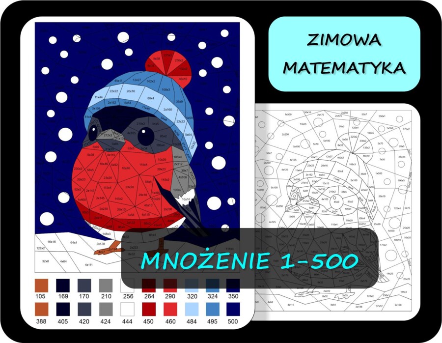 Kolorowanka matematyczna, mnożenie 1-500, tabliczka mnożenia, świąteczna matematyka, mnożenie liczb dwucyfrowych 6 GIL
