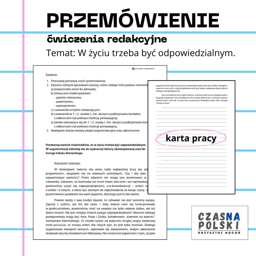 Przemówienie – ćwiczenia redakcyjne (karta pracy)