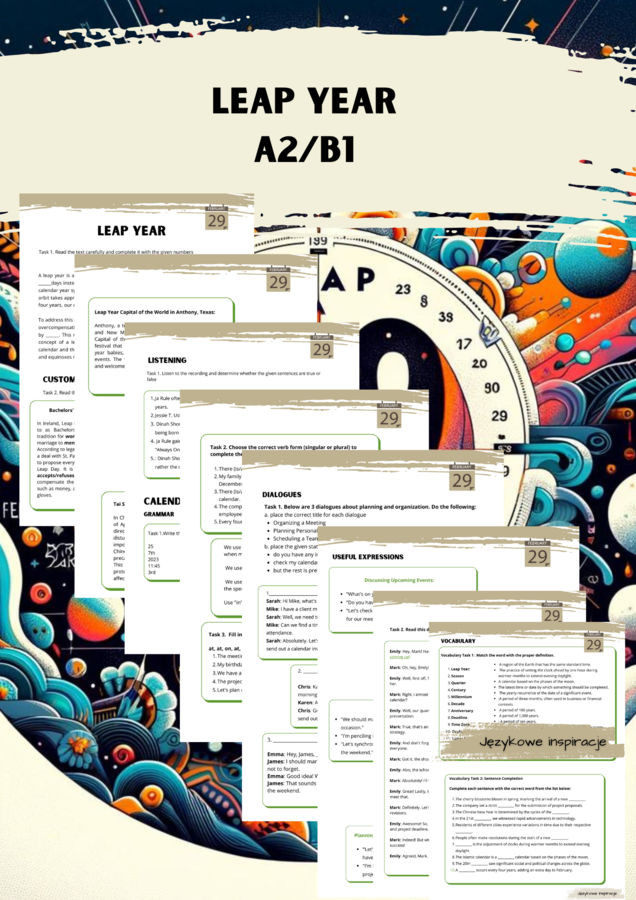 Leap Year_Rok przestępny. Karty pracy. Gotowa Lekcja. Worksheet. A2/B1