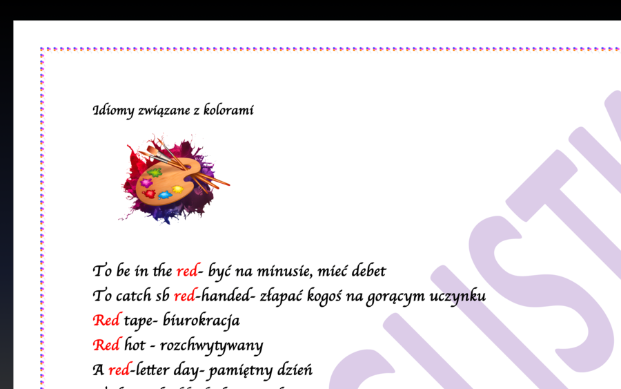 Idiomy związane z kolorami- lista z polskim tłumaczeniem