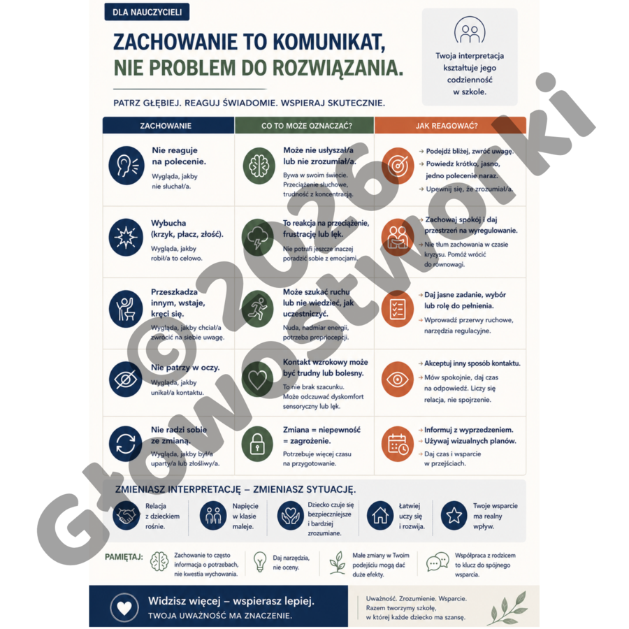 Pakiet Wspierający Dobrostan i Zrozumienie w Klasie - 6 plakatów A3/A4+ karty regulacji do druku