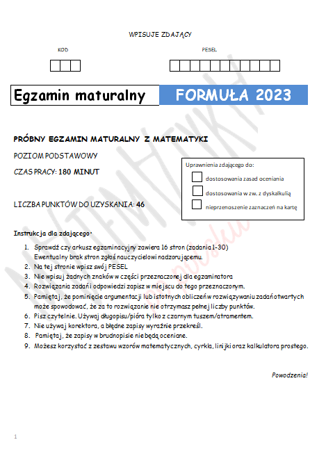 Matura próbna - NOWA FORMUŁA - poziom podstawowy