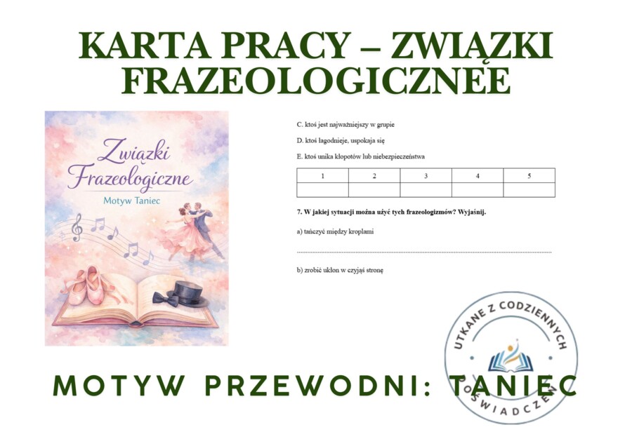 KARTA PRACY – Związki frazeologiczne.  Motyw przewodni: TANIEC